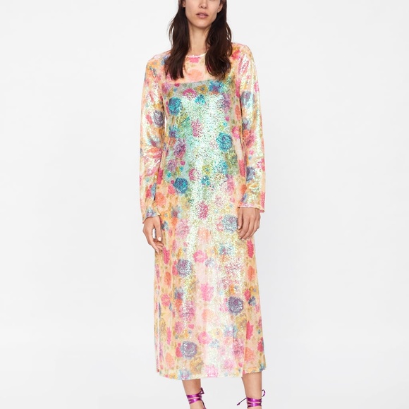 NWT ZARA PRINT SEQUIN BLOGGER SUMMER SHEER DRESS - Picture 8 of 8
